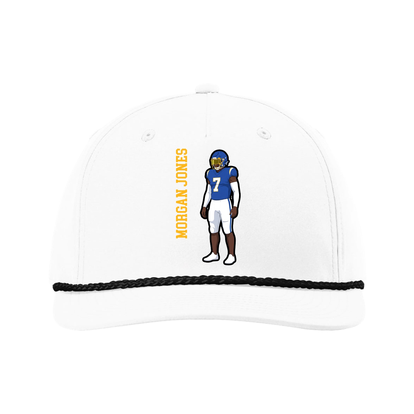 Five-Panel Classic Rope Cap — Name Vertical in White
