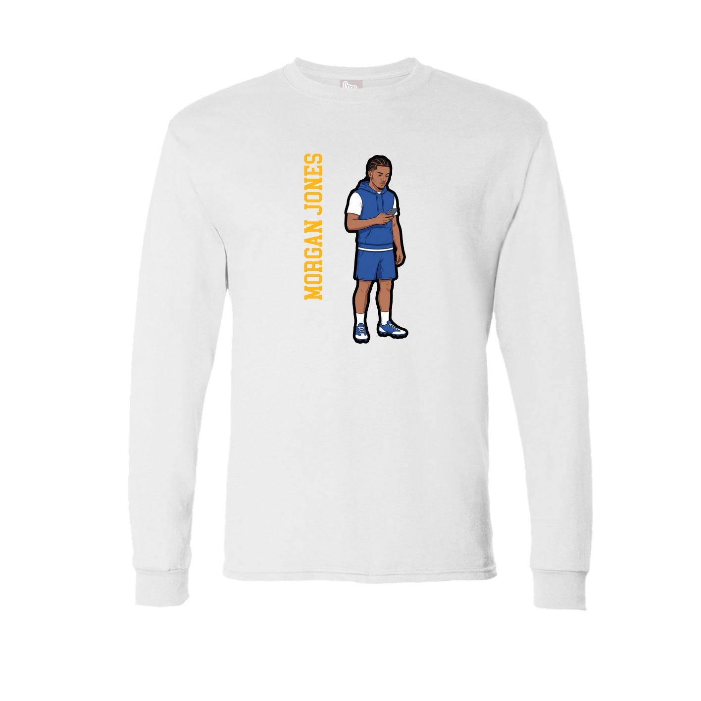 Long Sleeve Tee — Name Vertical in White