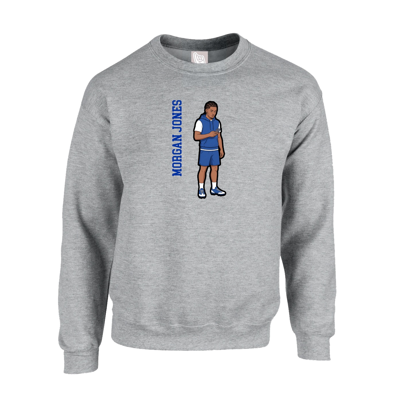 Fleece Crew — Name Vertical in Grey