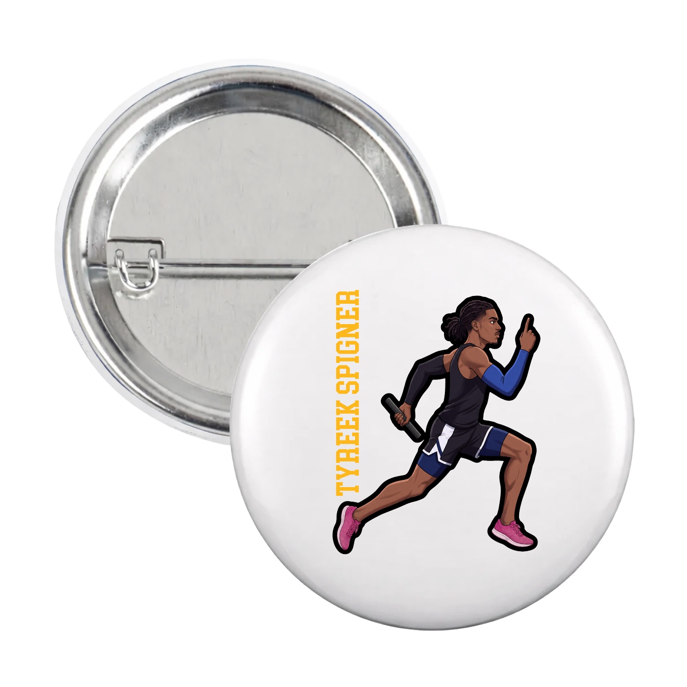 Game Day Button — Name Vertical in White
