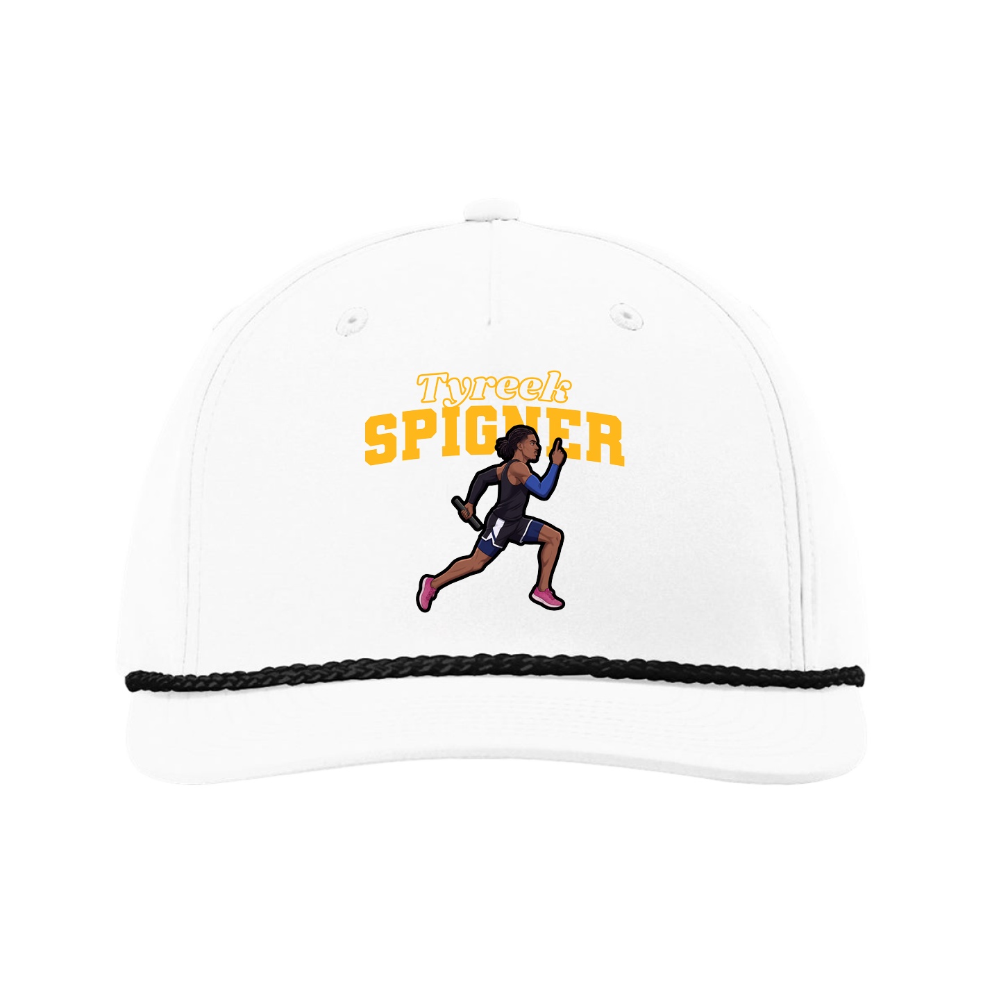 Five-Panel Classic Rope Cap — Name Arch in White