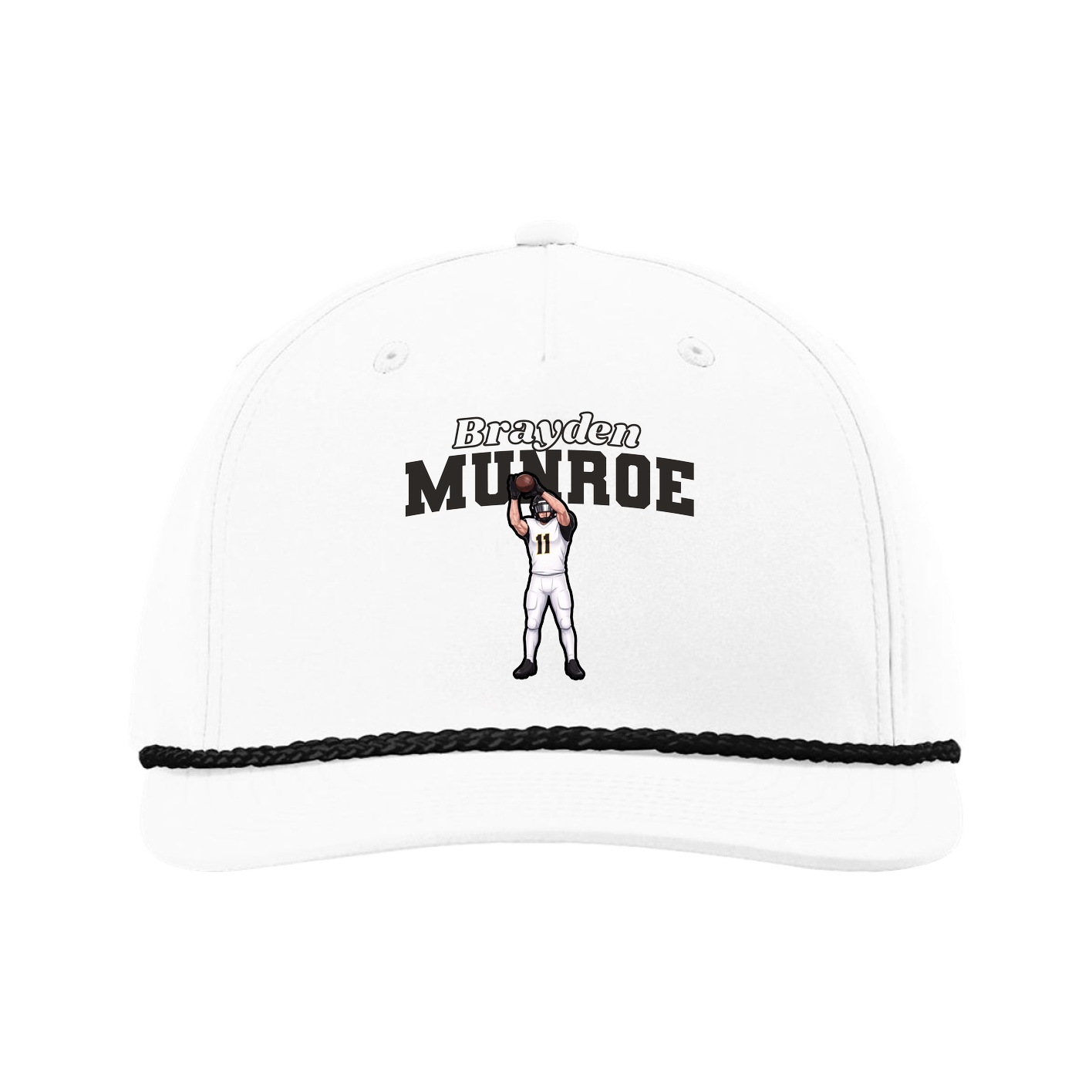 Five-Panel Classic Rope Cap — Name Arch in White
