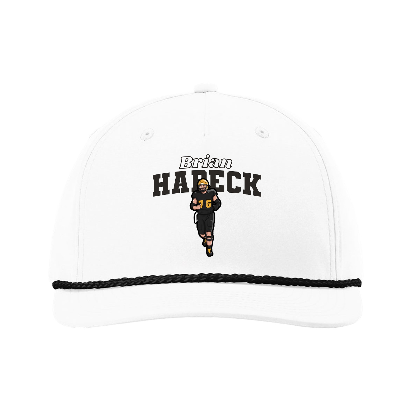 Five-Panel Classic Rope Cap — Name Arch in White