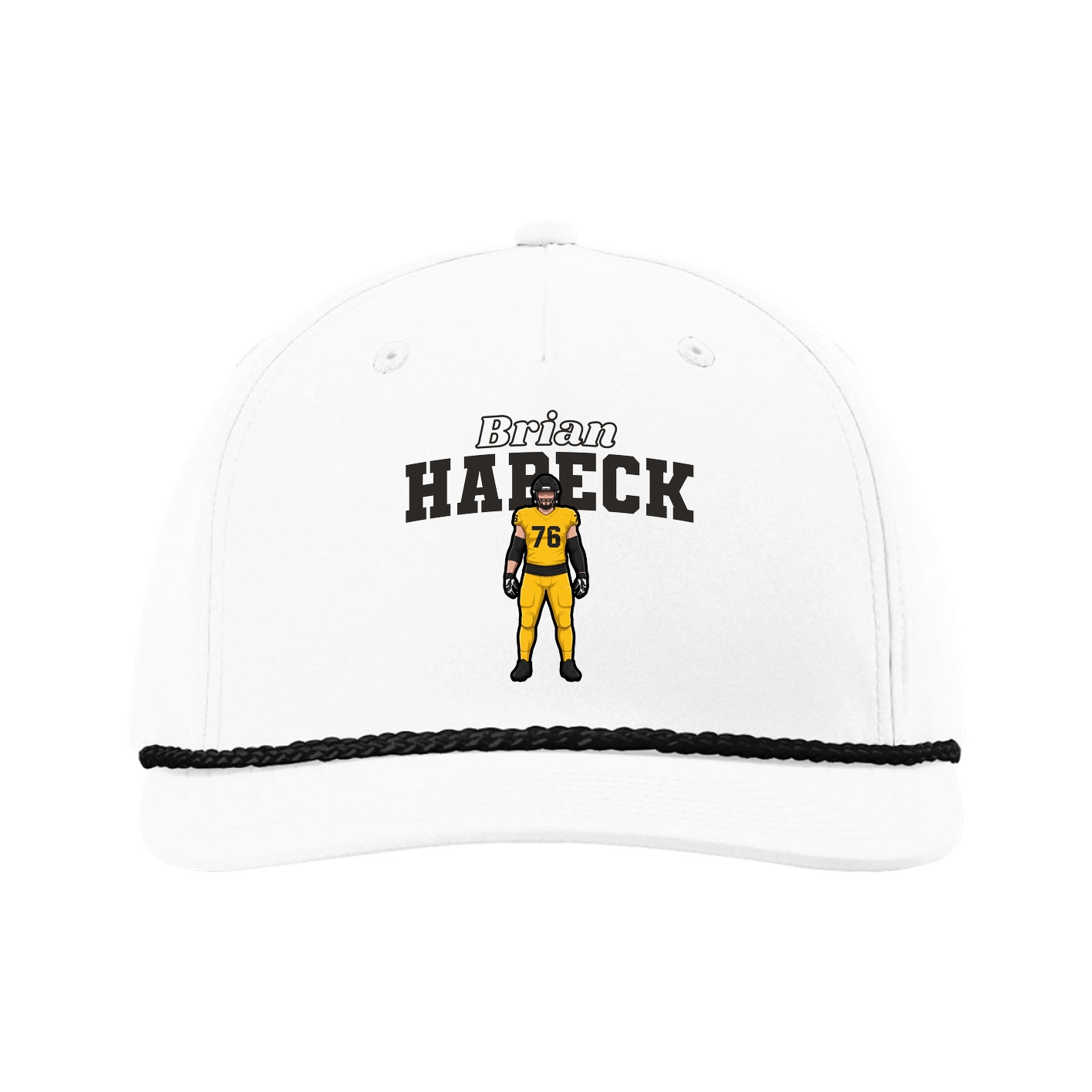 Five-Panel Classic Rope Cap — Name Arch in White