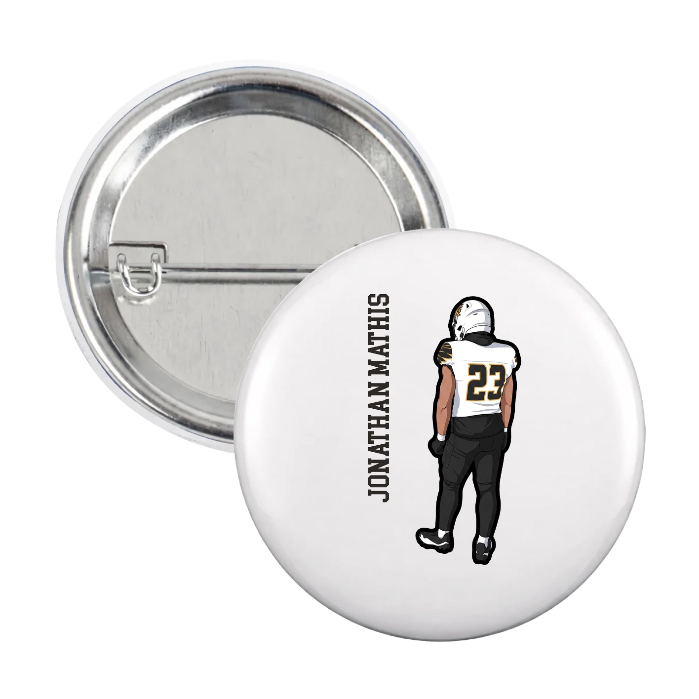 Game Day Button — Name Vertical in White