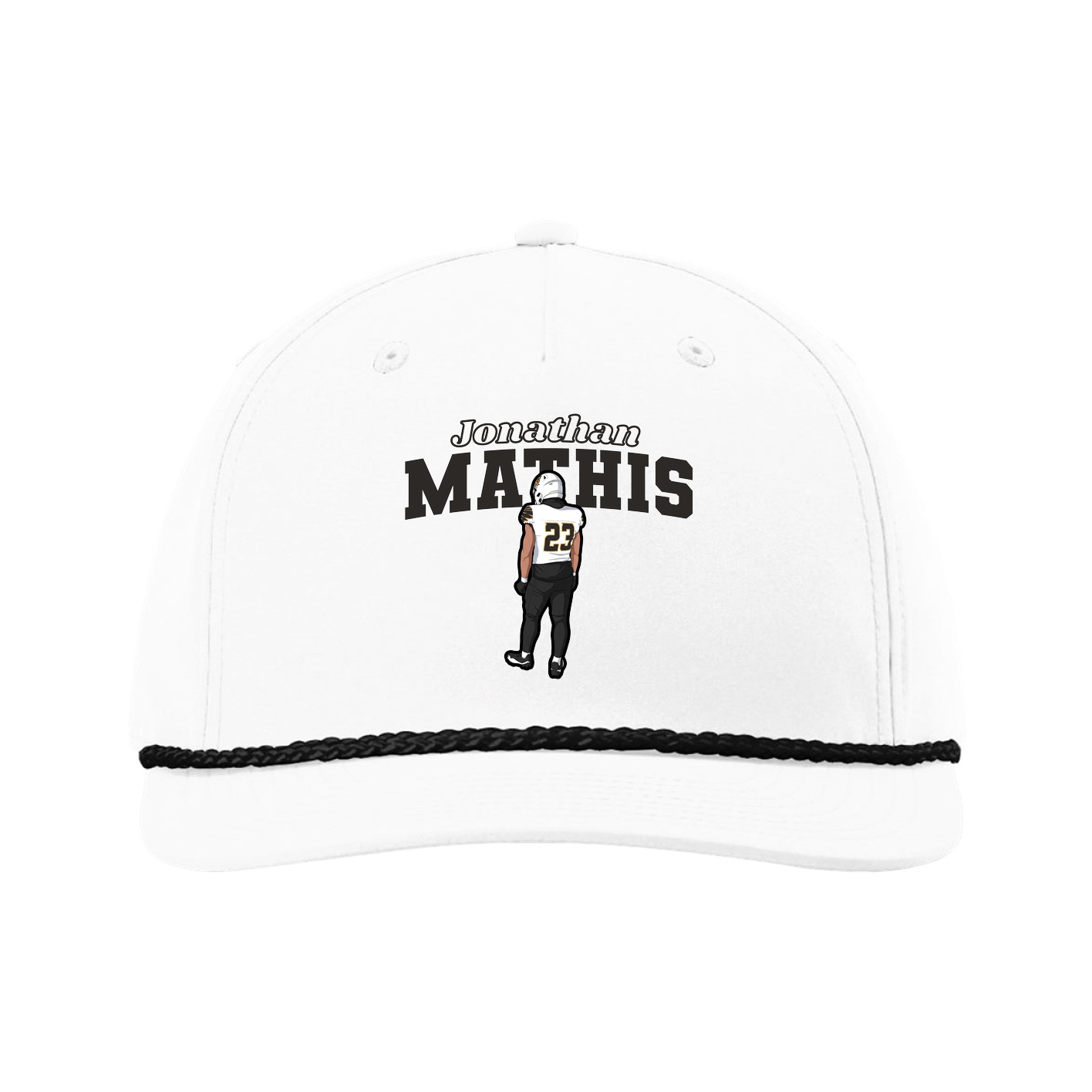 Five-Panel Classic Rope Cap — Name Arch in White