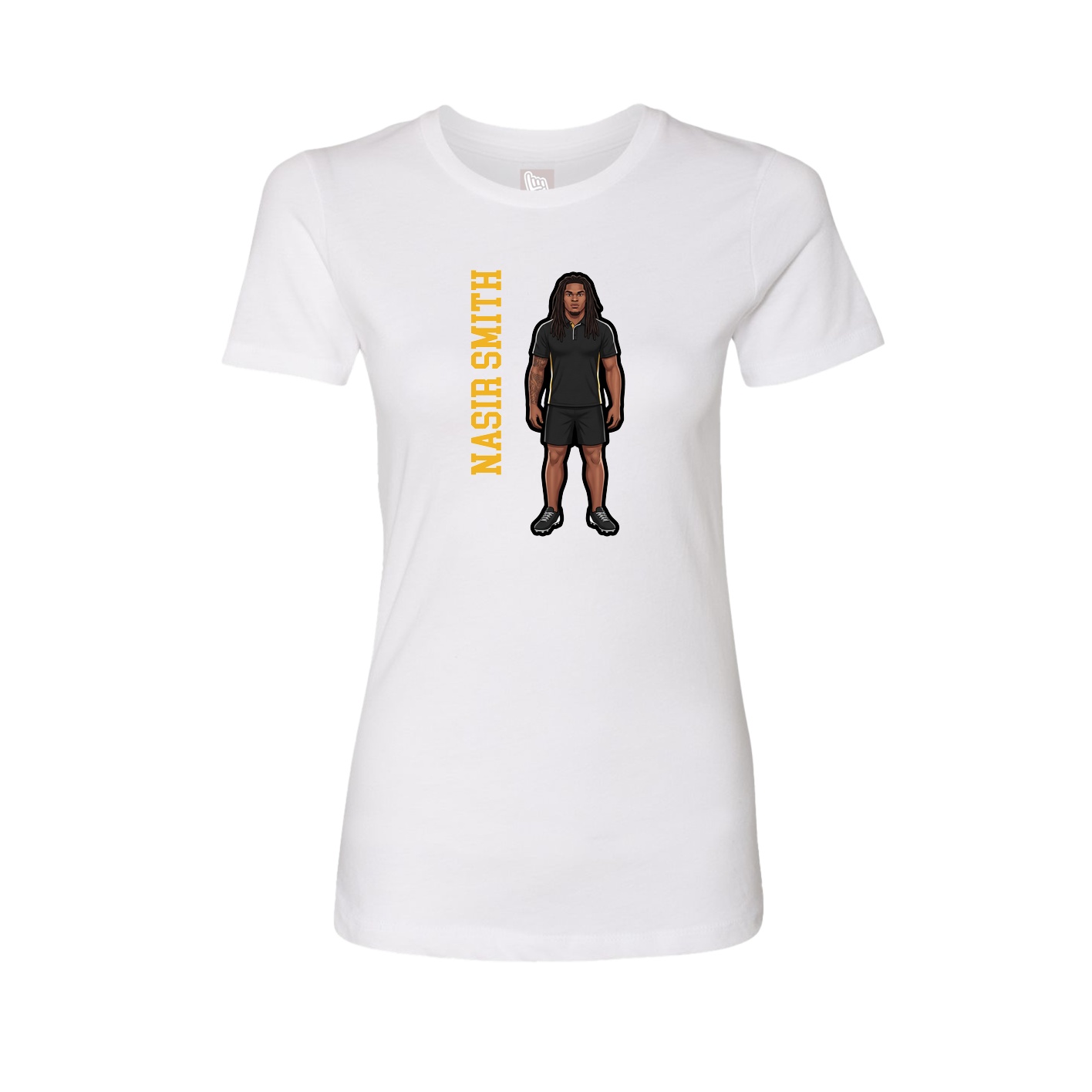 Fitted Women's Tee — Name Vertical in White