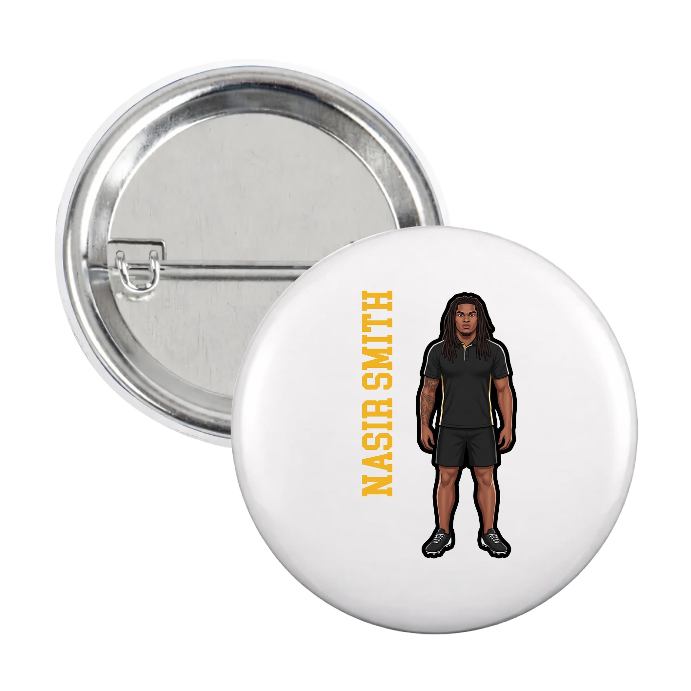 Game Day Button — Name Vertical in White