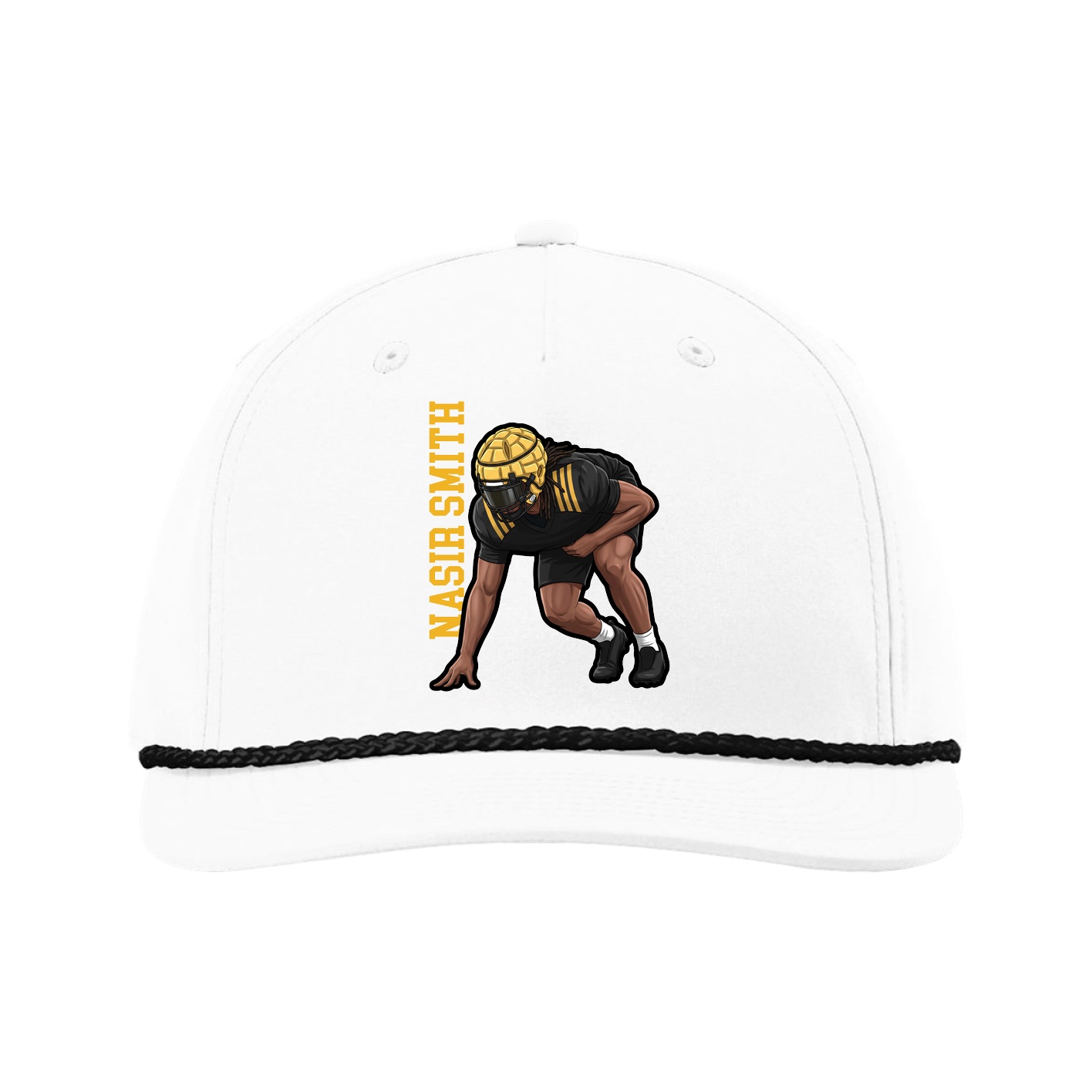 Five-Panel Classic Rope Cap — Name Vertical in White
