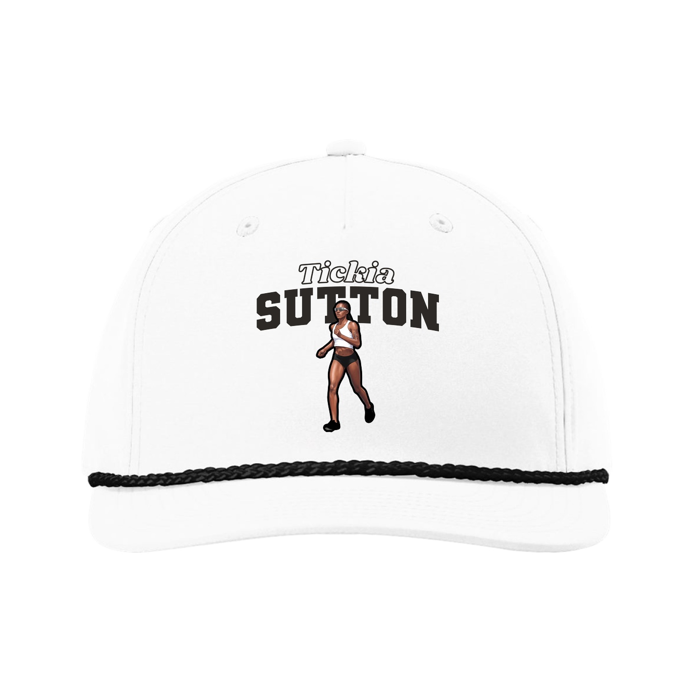 Five-Panel Classic Rope Cap — Name Arch in White