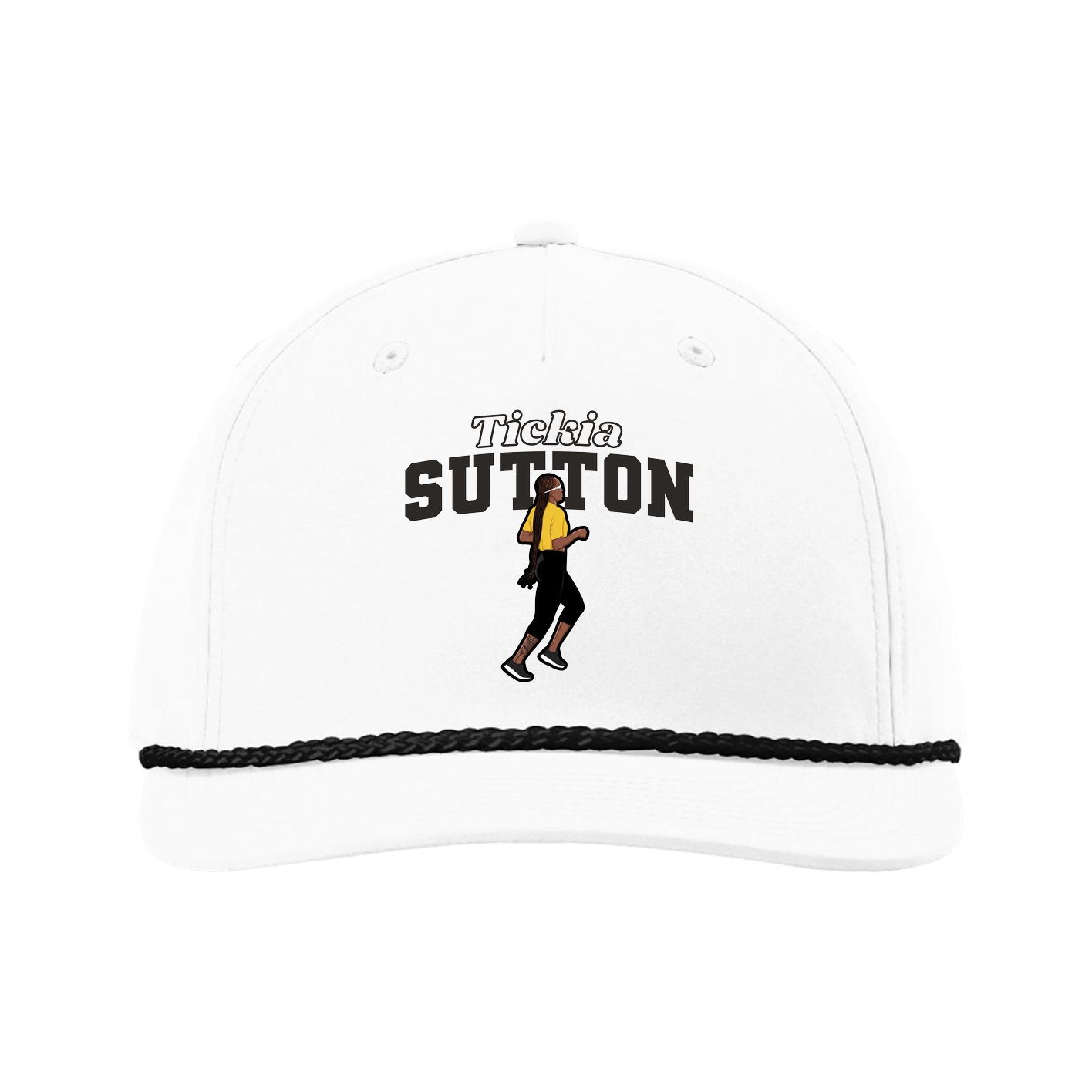 Five-Panel Classic Rope Cap — Name Arch in White