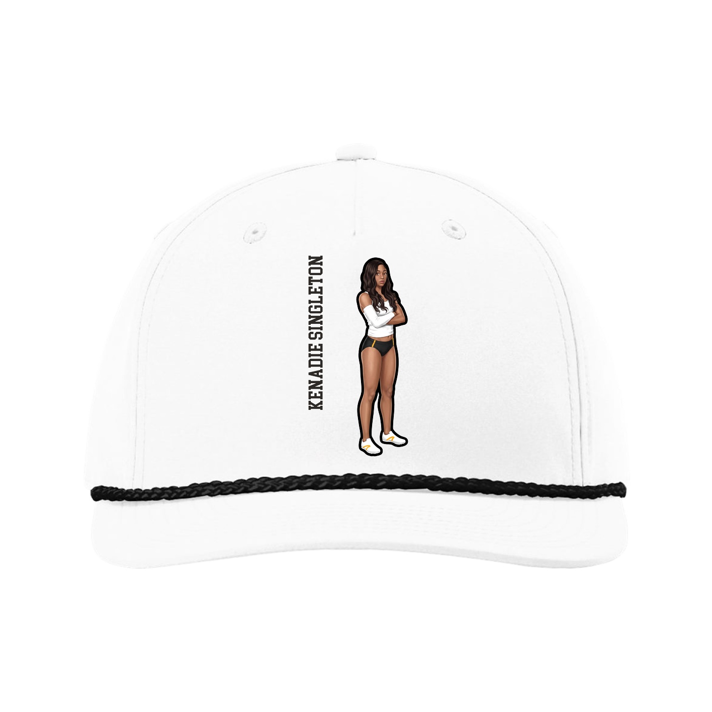 Five-Panel Classic Rope Cap — Name Vertical in White