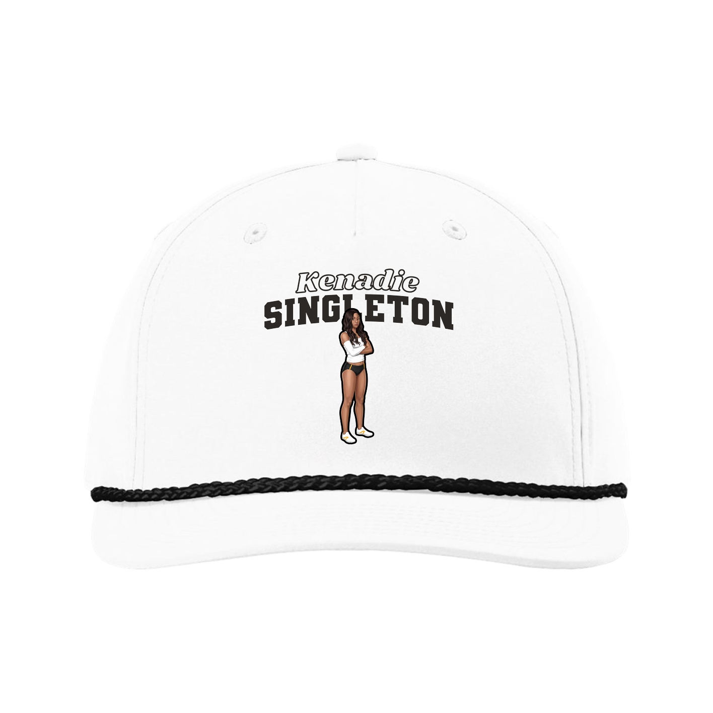 Five-Panel Classic Rope Cap — Name Arch in White