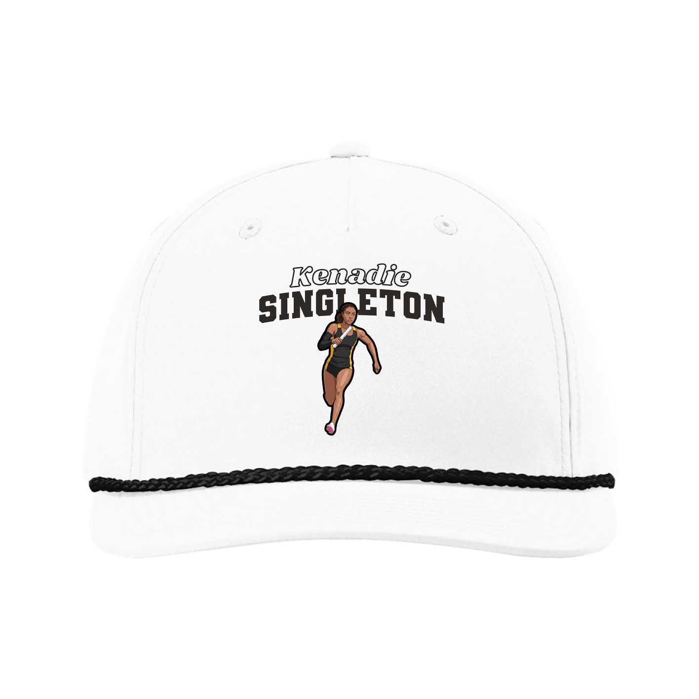 Five-Panel Classic Rope Cap — Name Arch in White