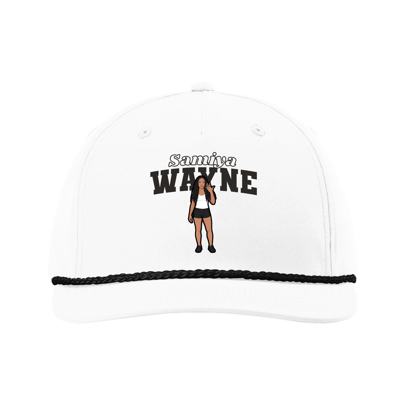 Five-Panel Classic Rope Cap — Name Arch in White