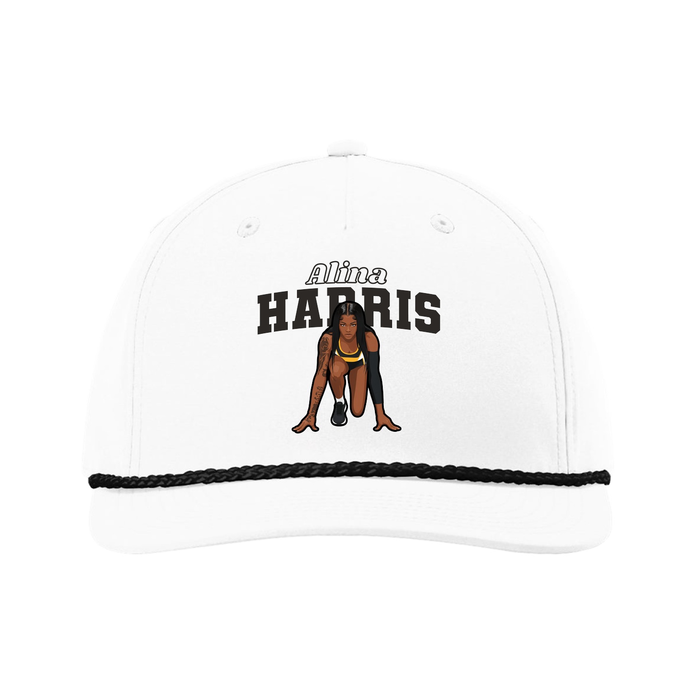 Five-Panel Classic Rope Cap — Name Arch in White