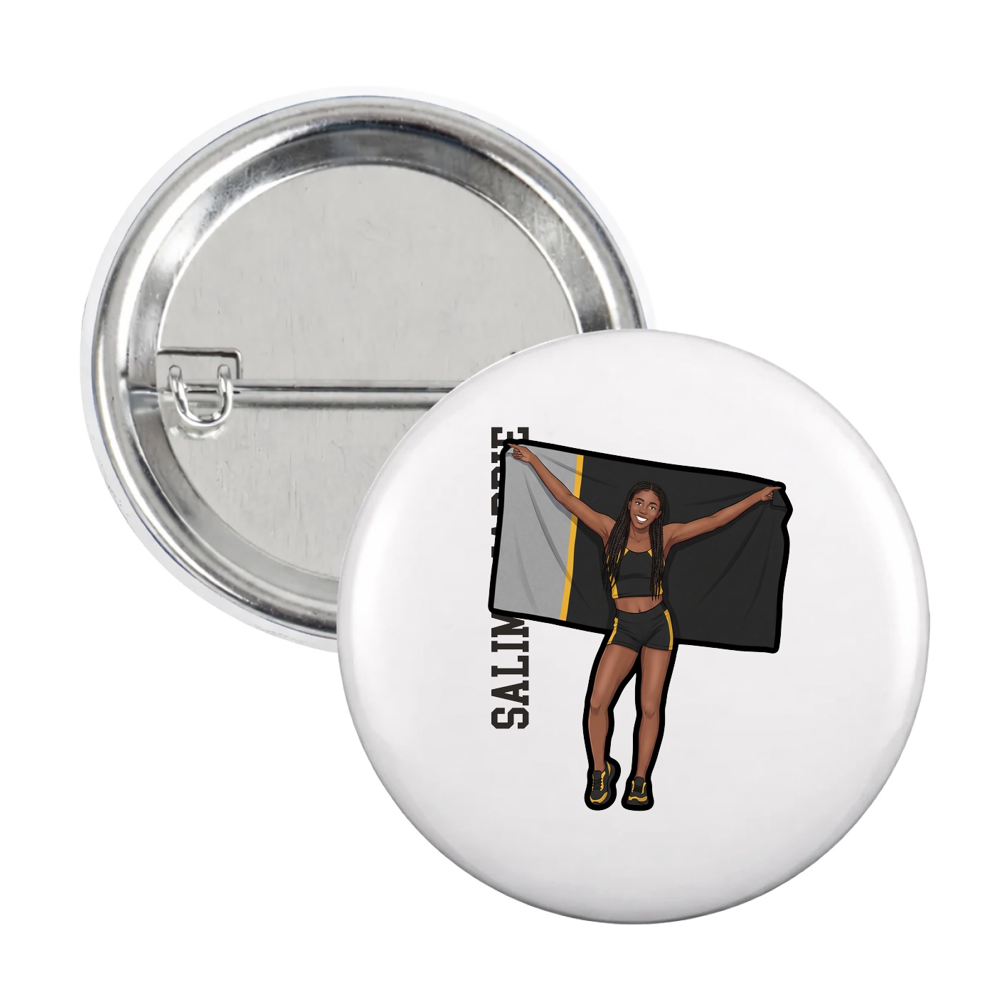 Game Day Button — Name Vertical in White