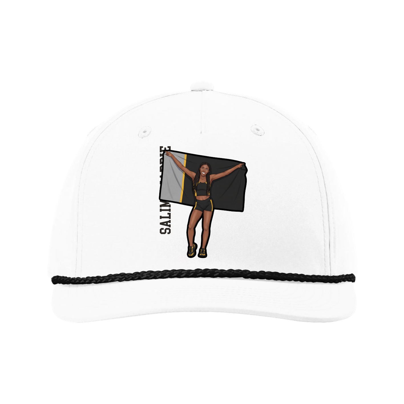 Five-Panel Classic Rope Cap — Name Vertical in White