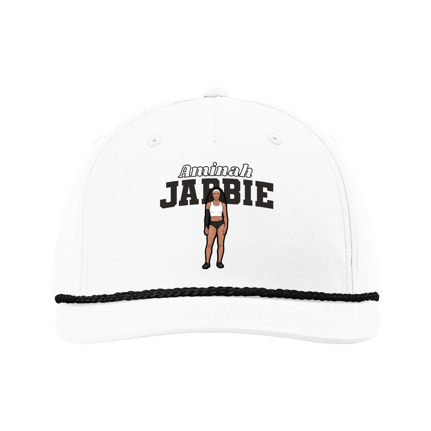 Five-Panel Classic Rope Cap — Name Arch in White