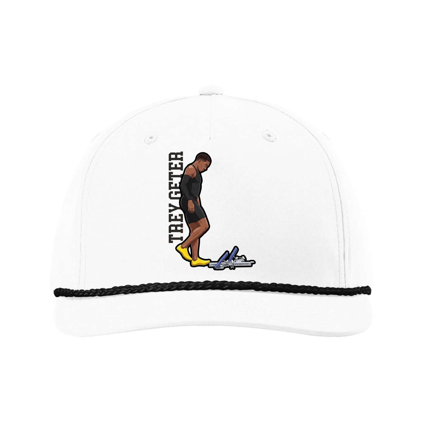 Five-Panel Classic Rope Cap — Name Vertical in White