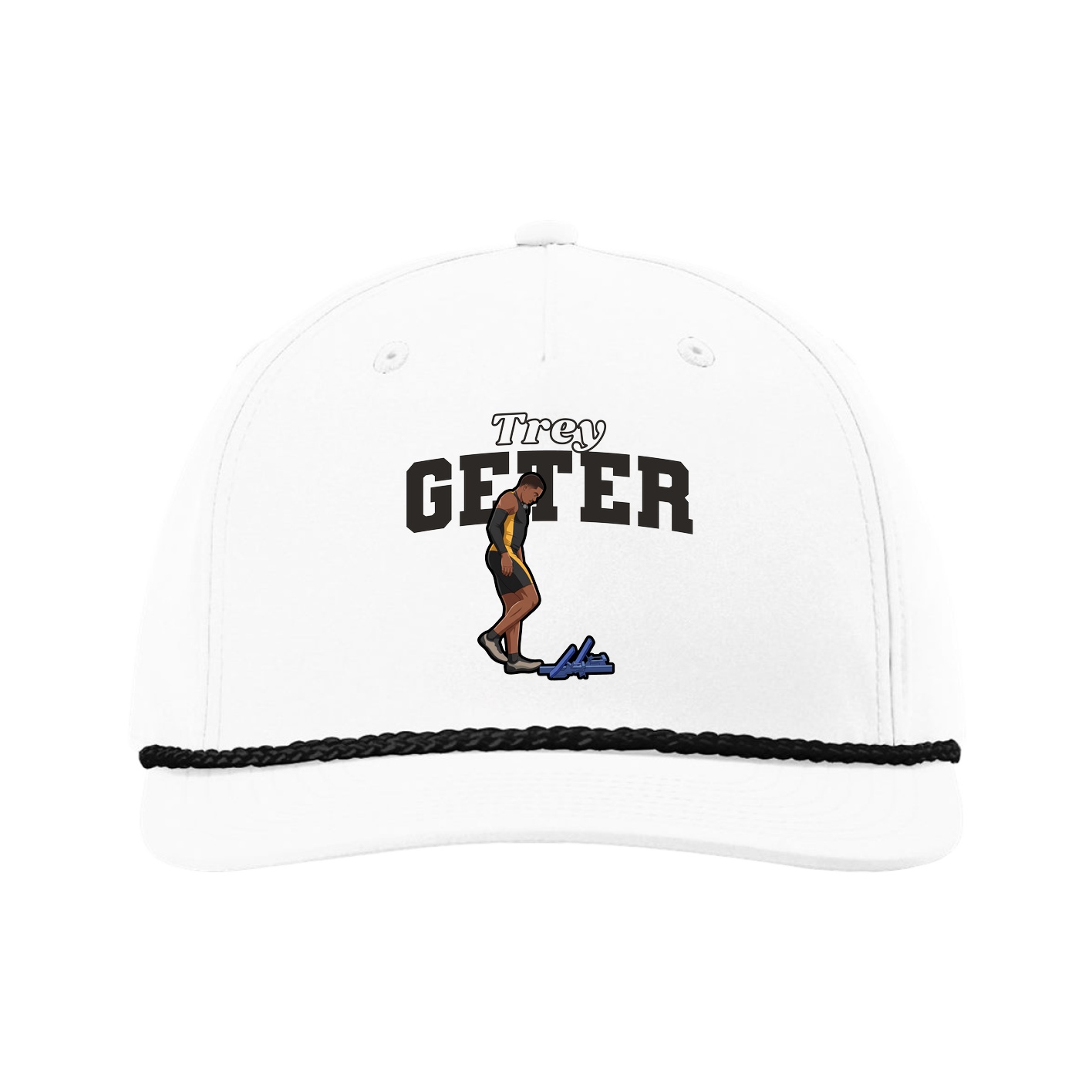 Five-Panel Classic Rope Cap — Name Arch in White