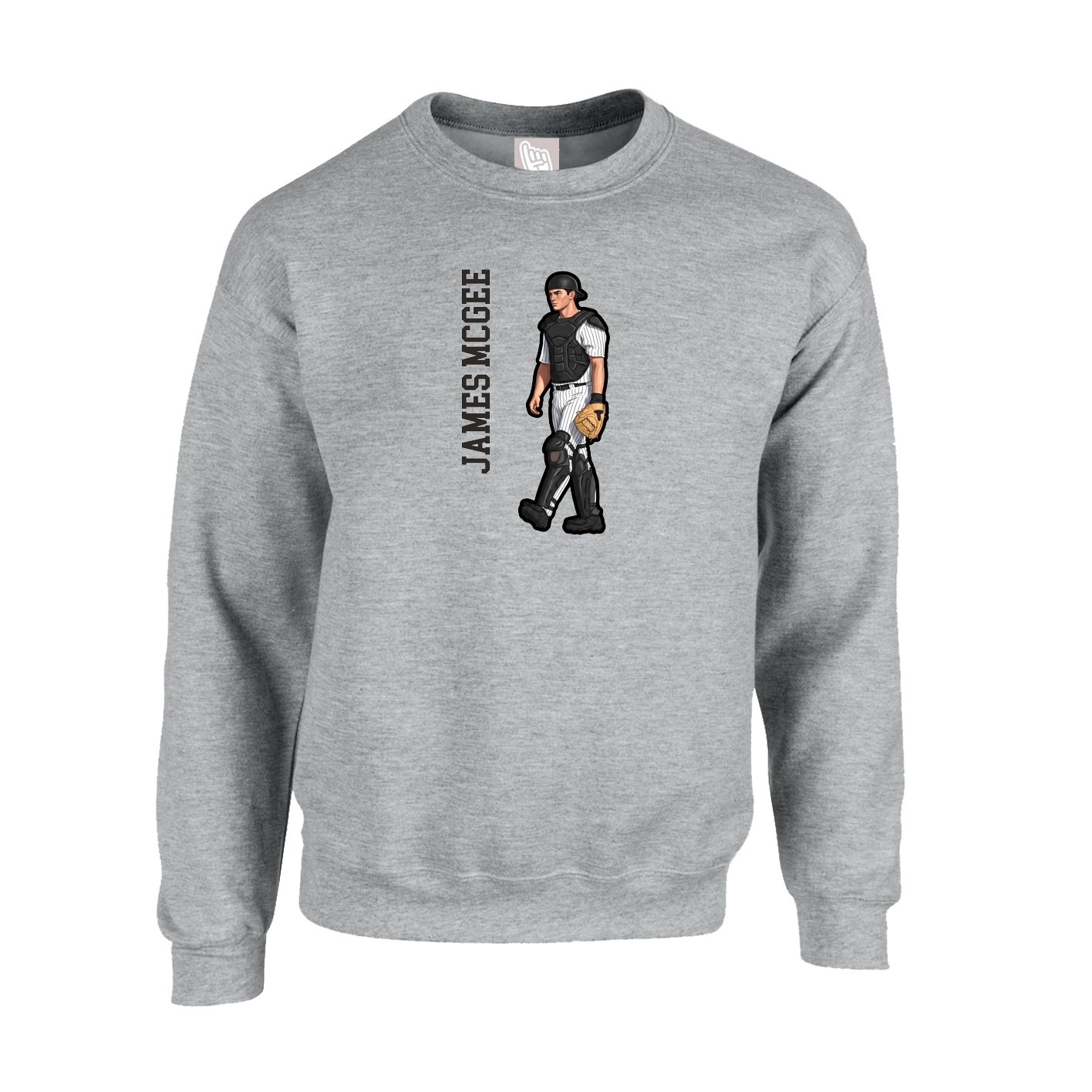 Fleece Crew — Name Vertical in Grey