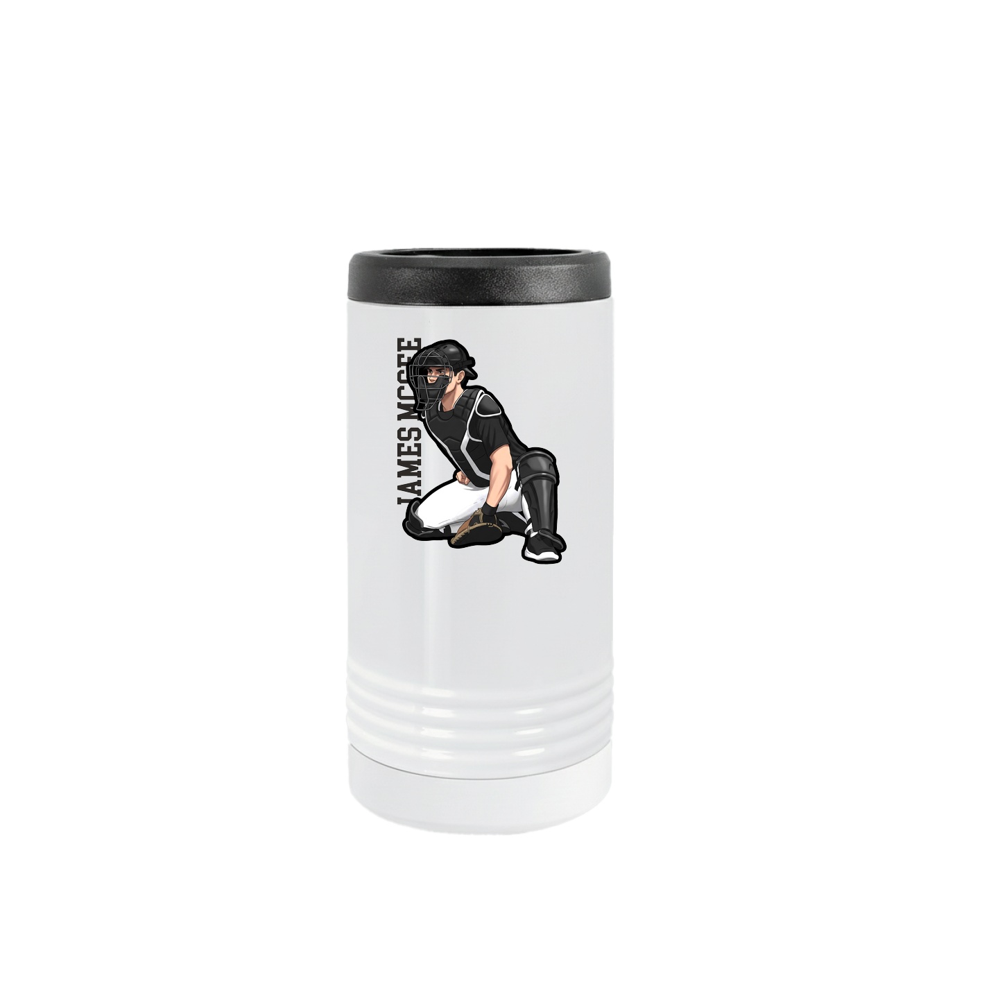 Slim Beverage Holder — Name Vertical in White