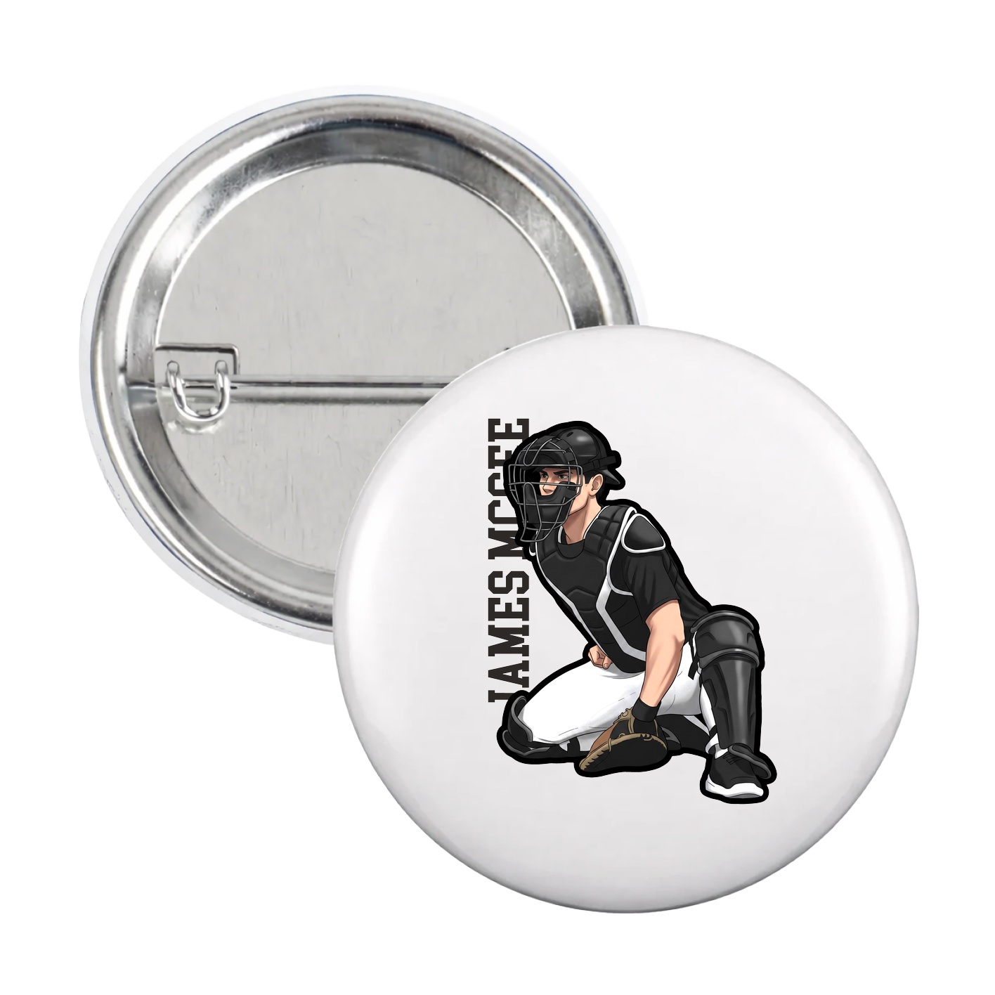 Game Day Button — Name Vertical in White