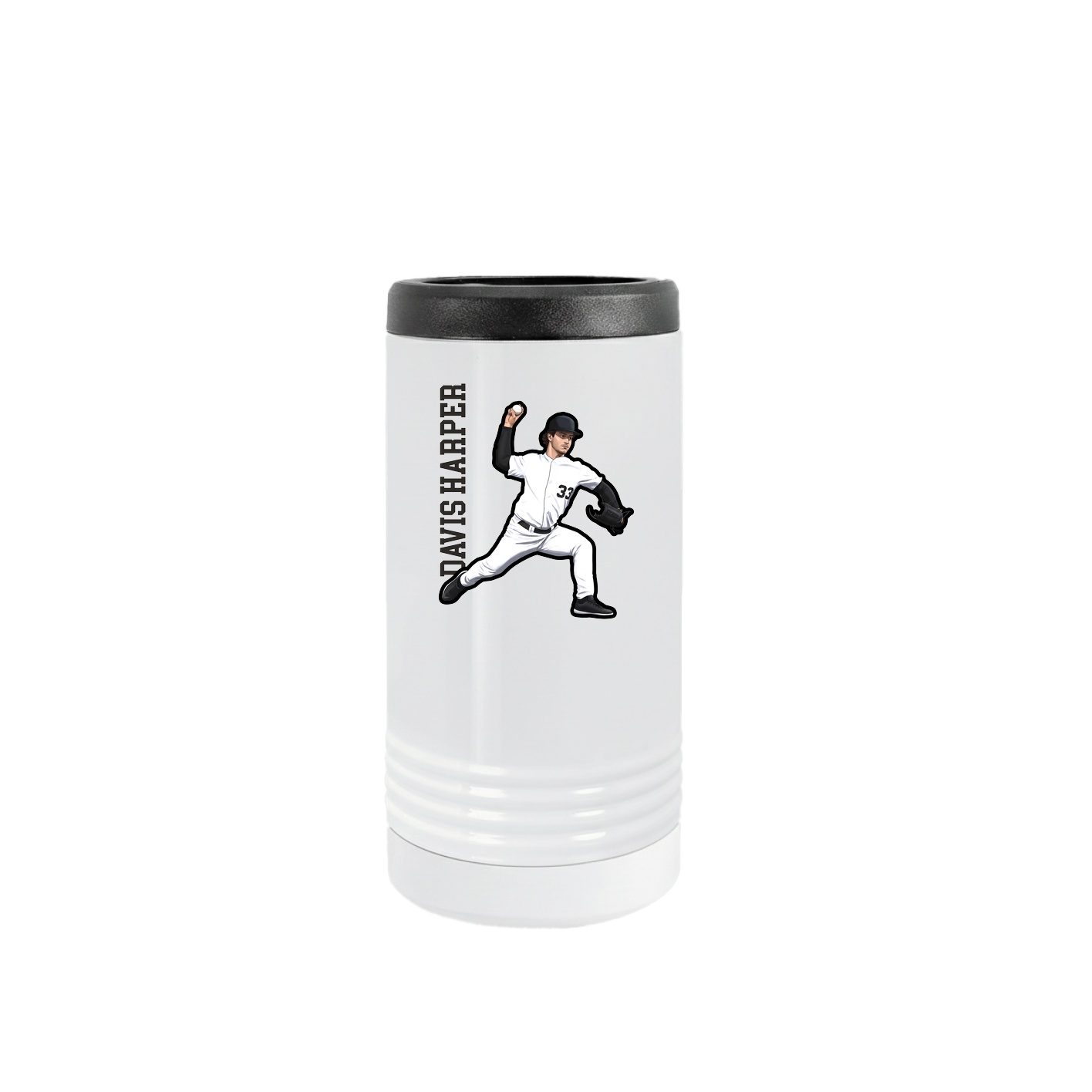 Slim Beverage Holder — Name Vertical in White