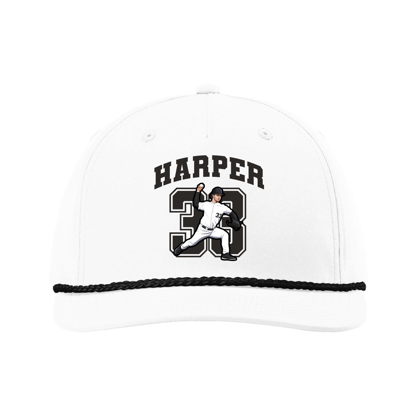 Five-Panel Classic Rope Cap — Number in White
