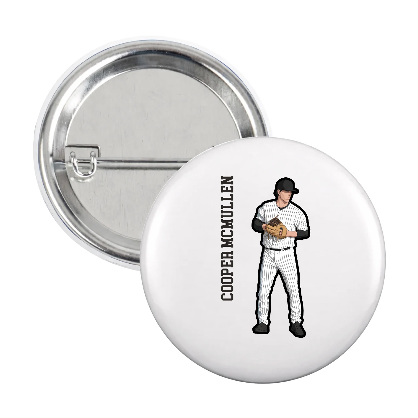 Game Day Button — Name Vertical in White