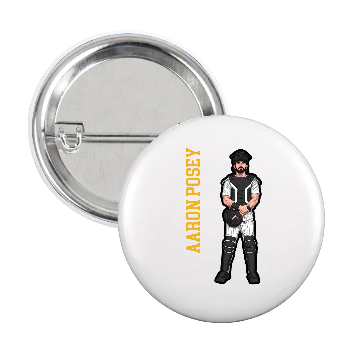 Game Day Button — Name Vertical in White
