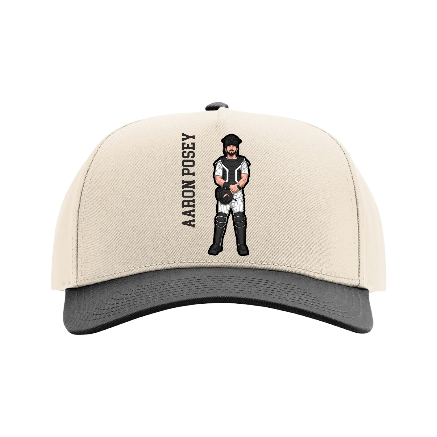 Full Fabric Five-Panel Champ Cap — Name Vertical in Cream/Black