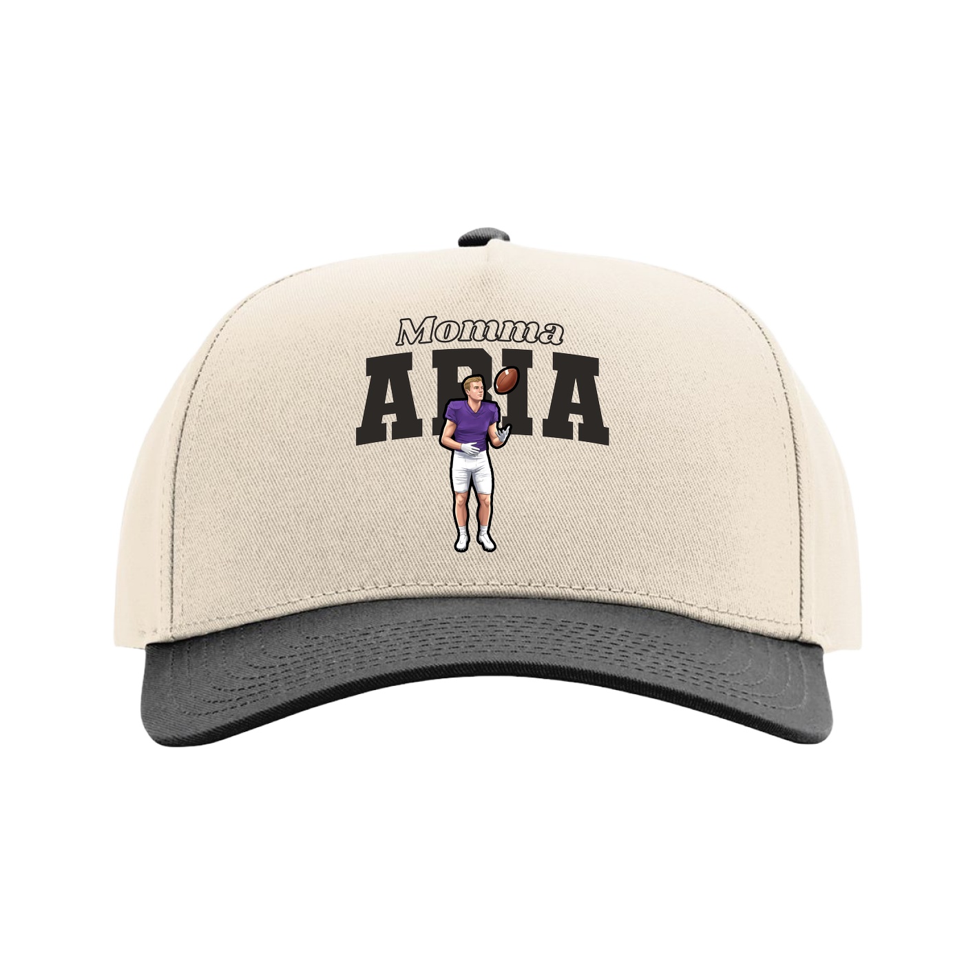 Full Fabric Five-Panel Champ Cap — Mothers Day Block in Cream/Black