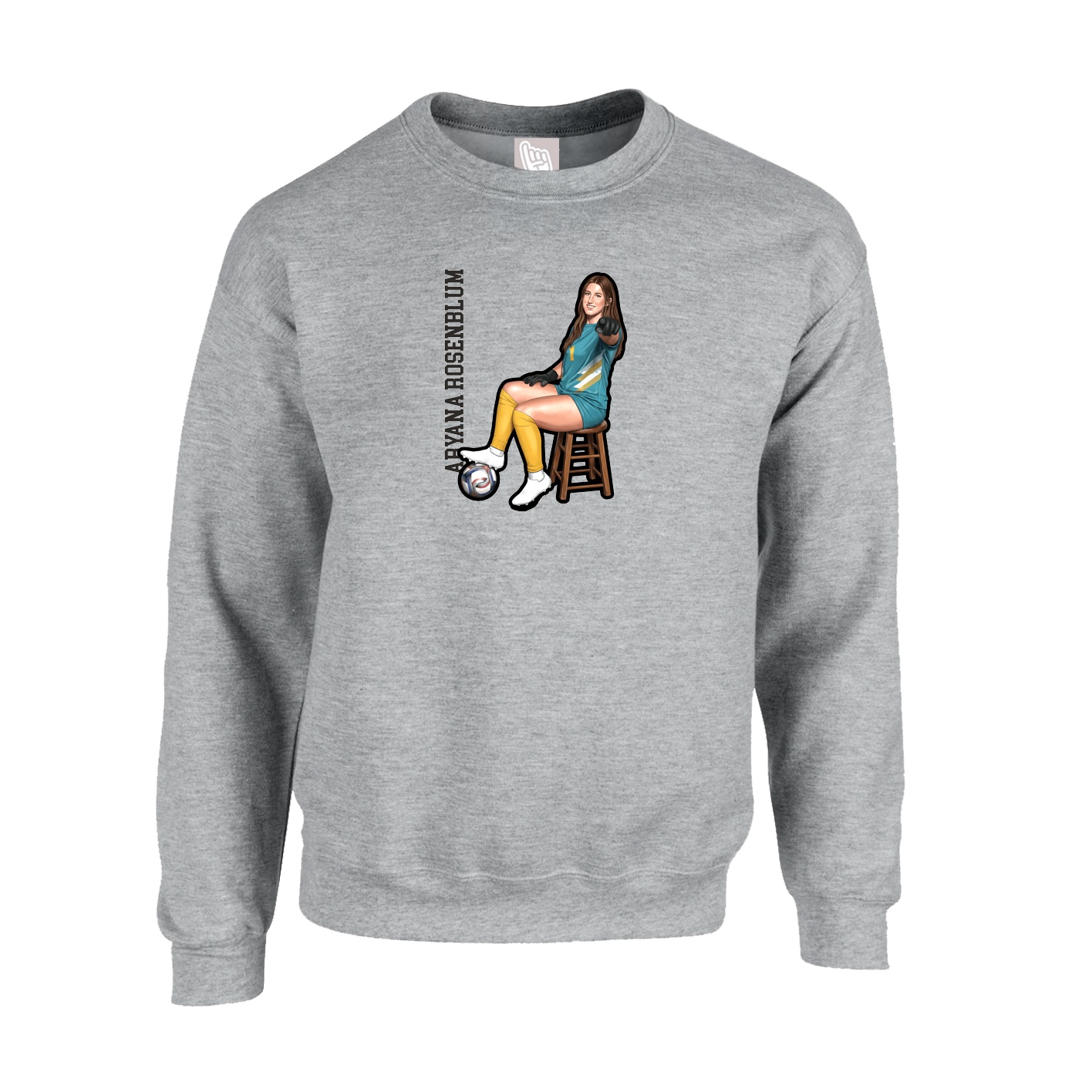Fleece Crew — Name Vertical in Grey