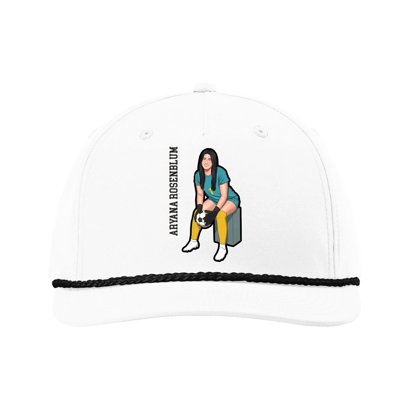 Five-Panel Classic Rope Cap — Name Vertical in White