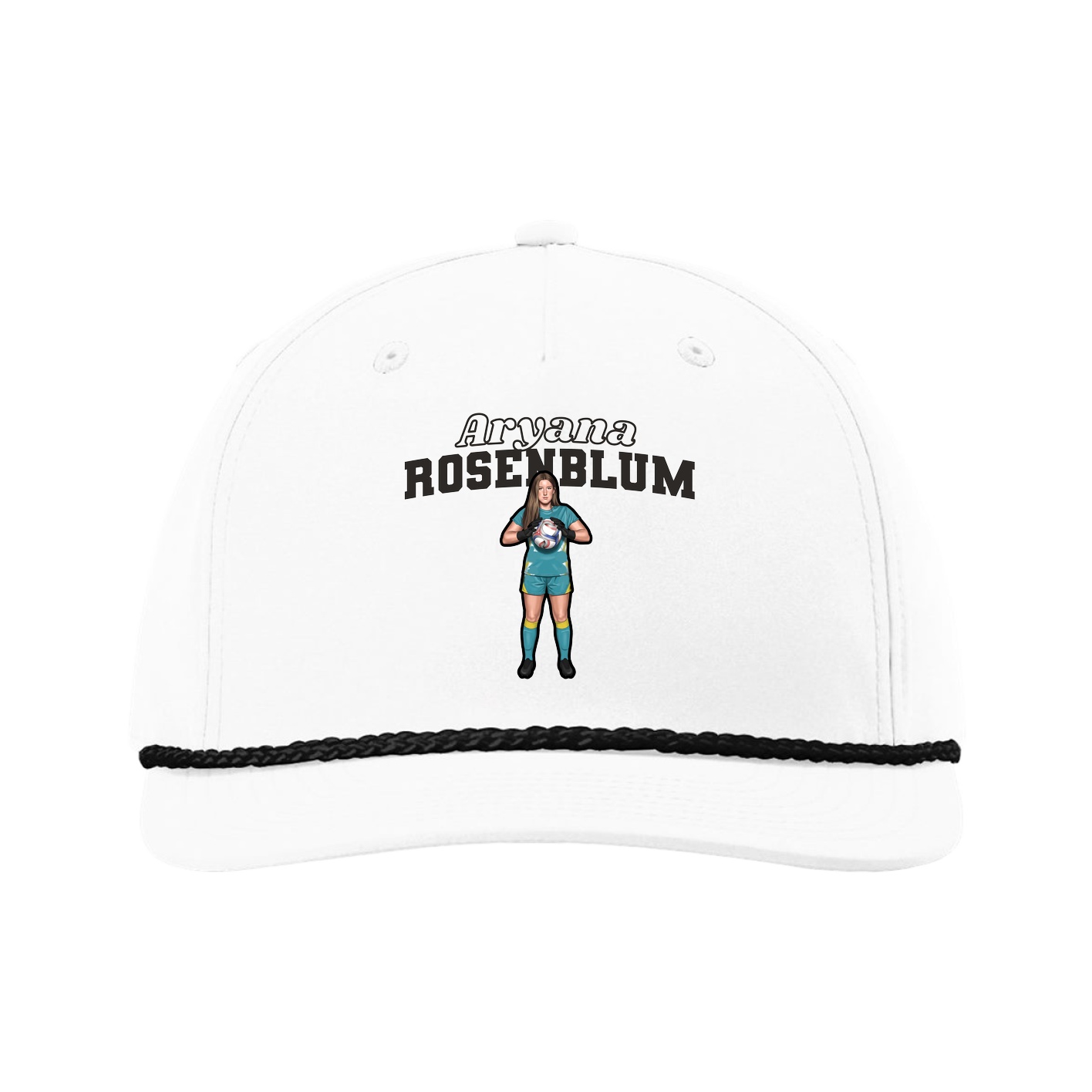 Five-Panel Classic Rope Cap — Name Arch in White
