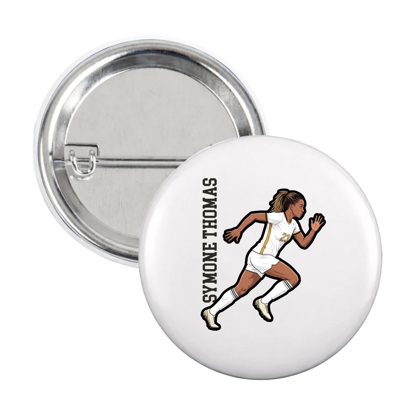 Game Day Button — Name Vertical in White