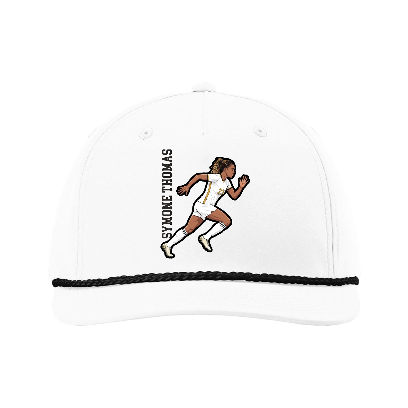 Five-Panel Classic Rope Cap — Name Vertical in White