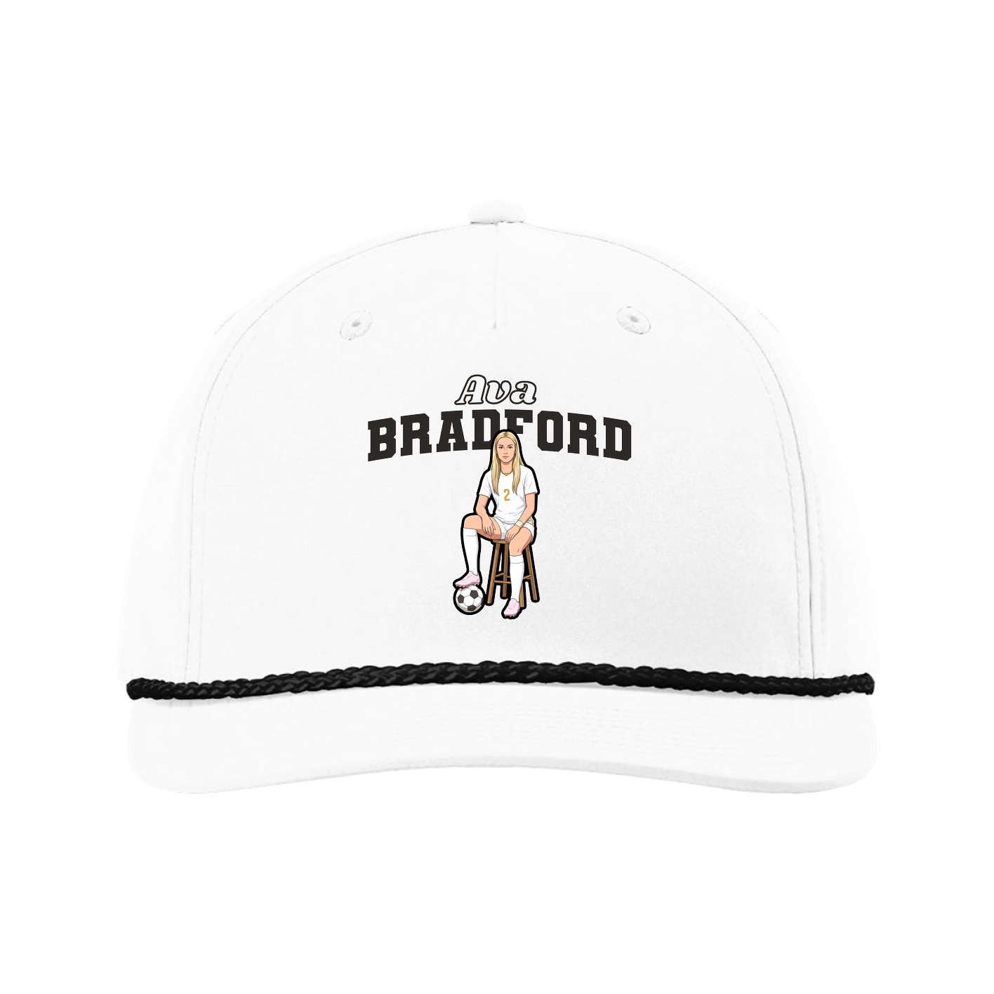 Five-Panel Classic Rope Cap — Name Arch in White