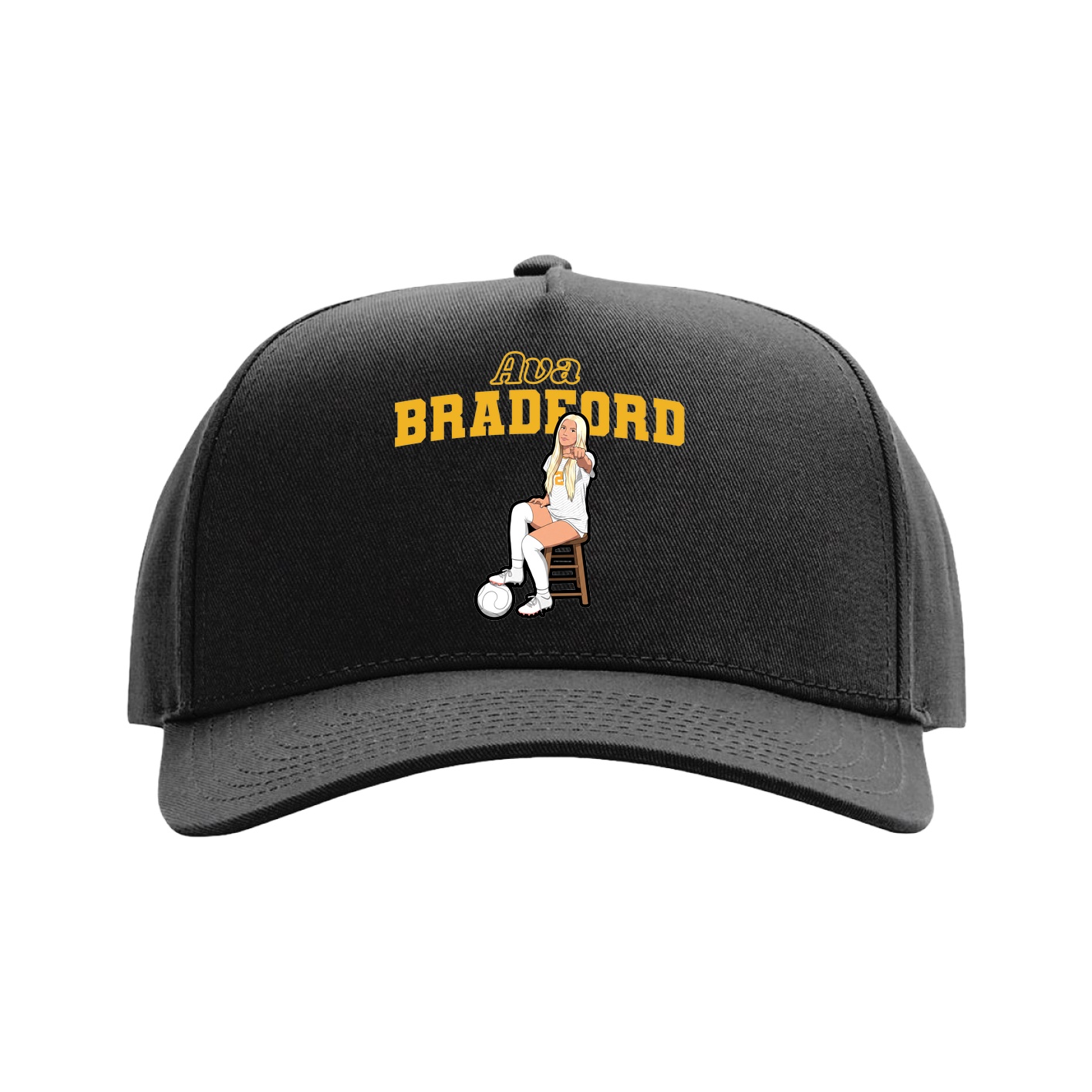 Full Fabric Five-Panel Champ Cap — Name Arch in Black