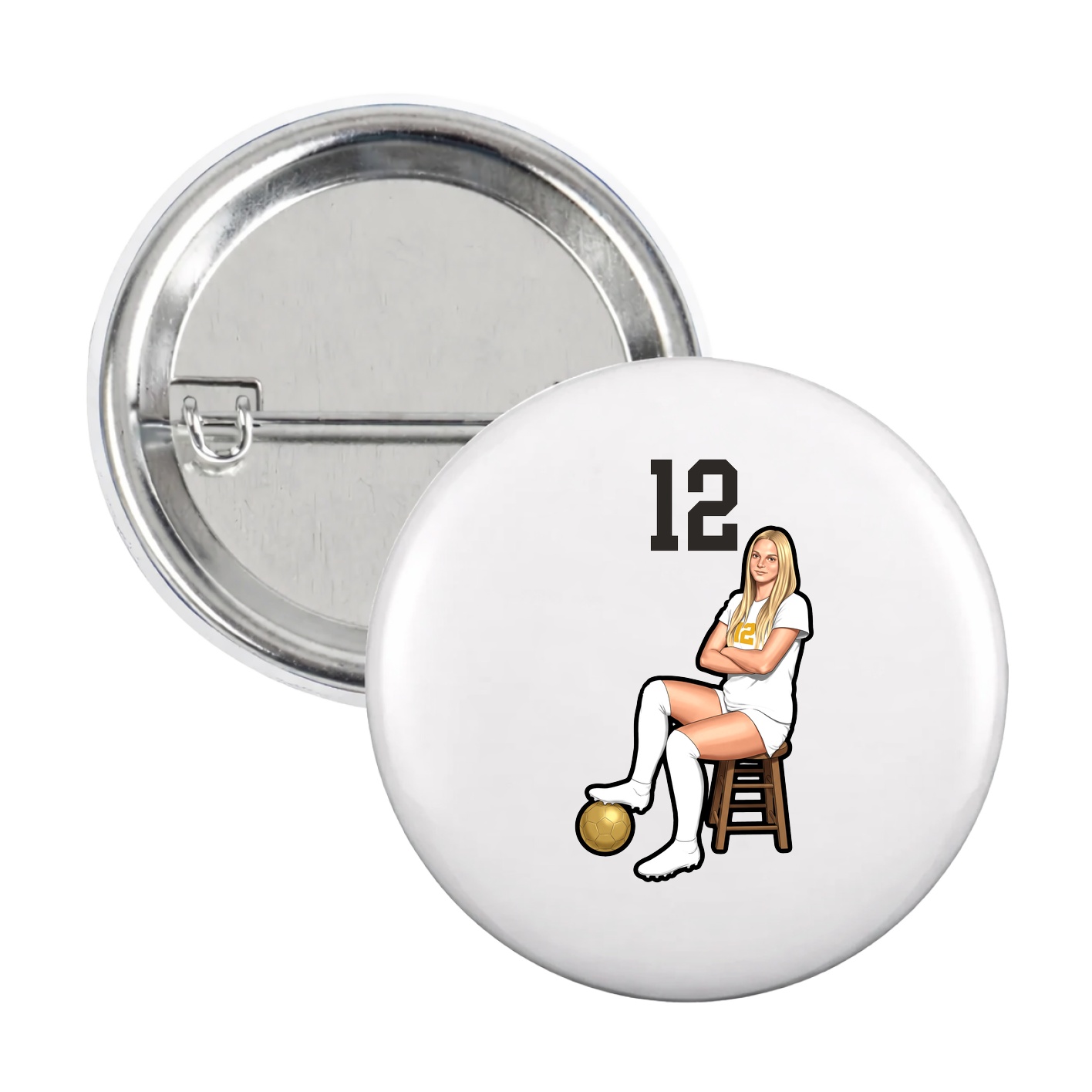 Game Day Button — Number Top in White