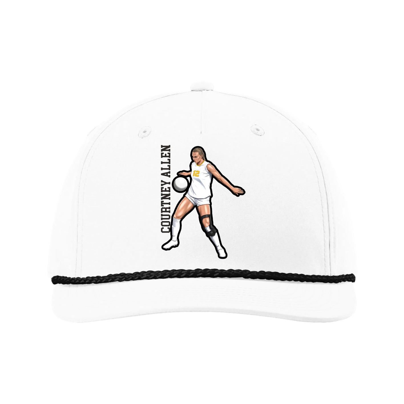Five-Panel Classic Rope Cap — Name Vertical in White