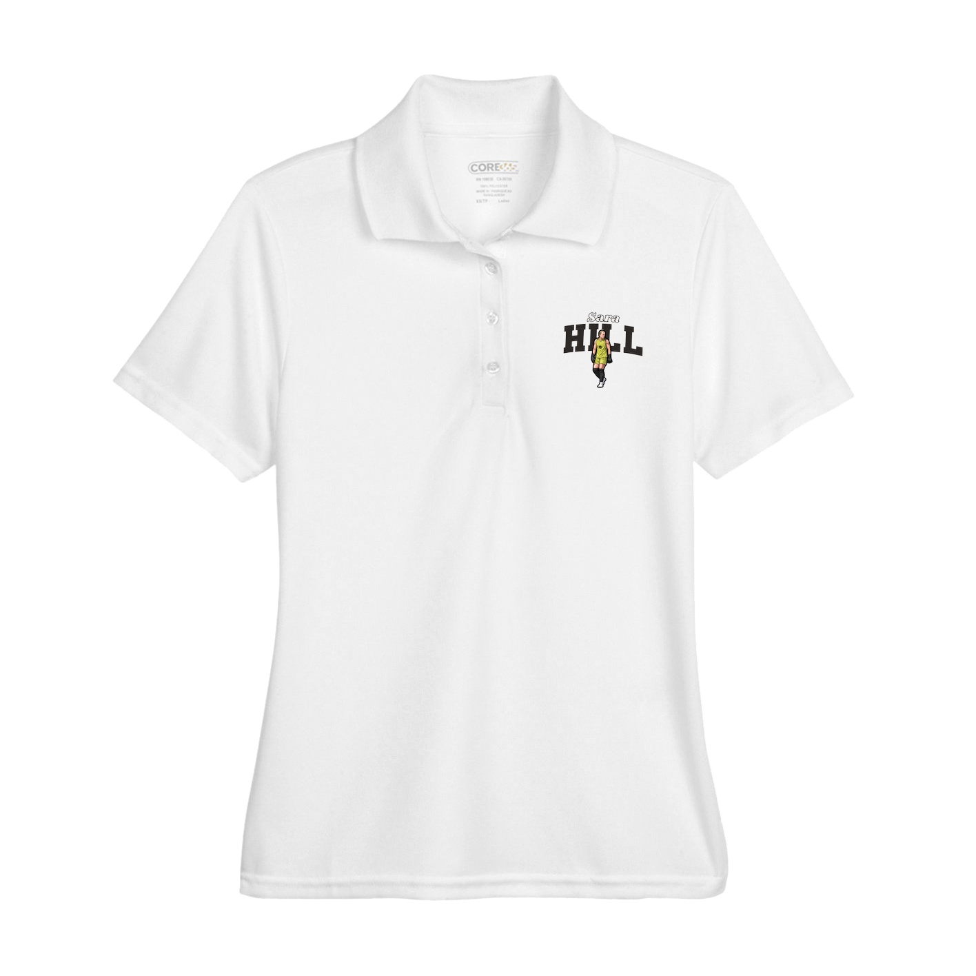 Womens Performance Polo — Name Arch in White