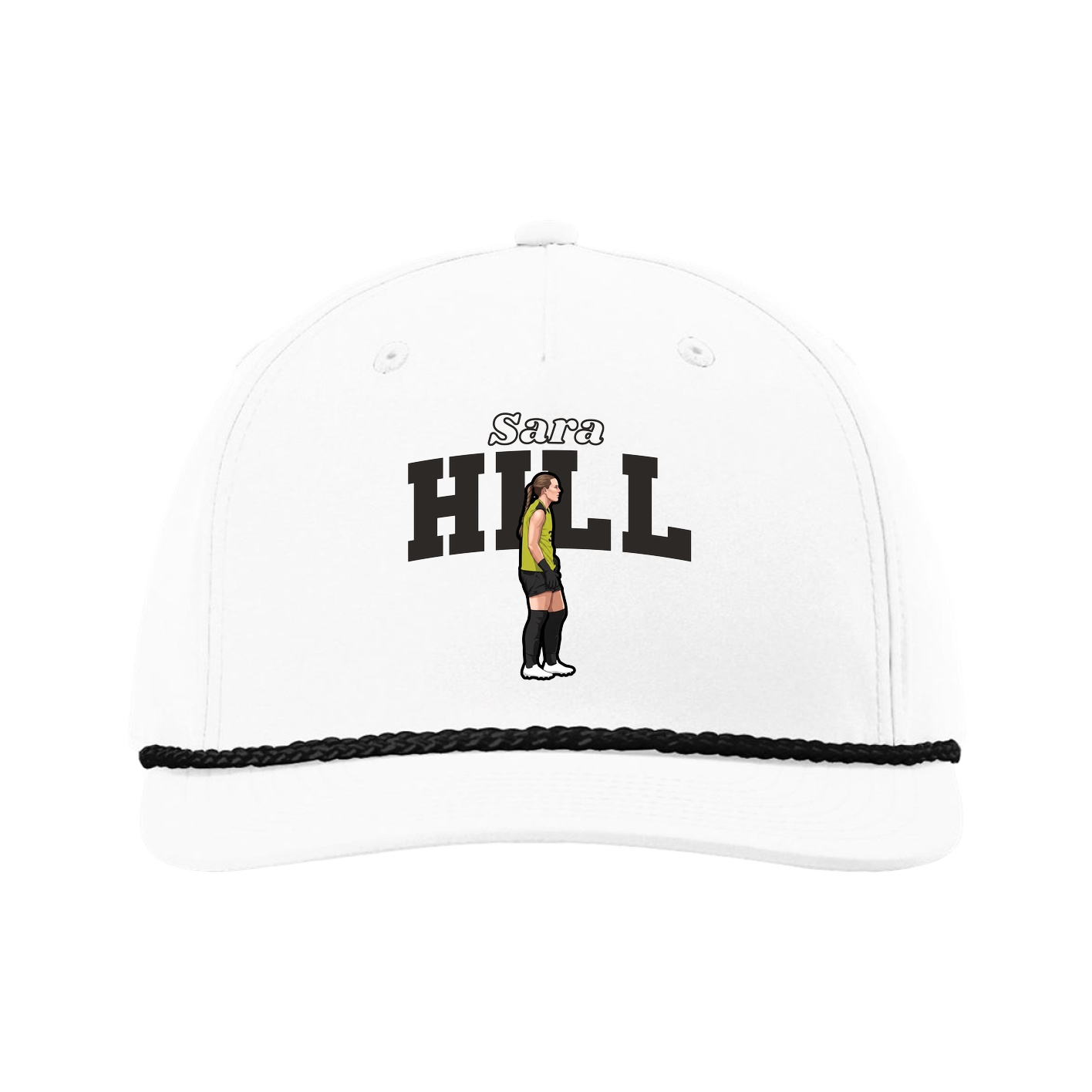 Five-Panel Classic Rope Cap — Name Arch in White