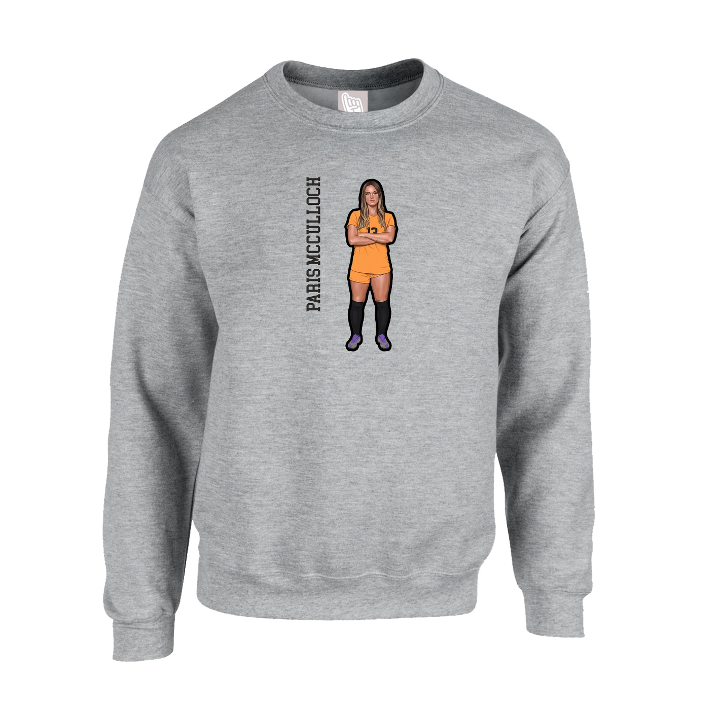 Fleece Crew — Name Vertical in Grey