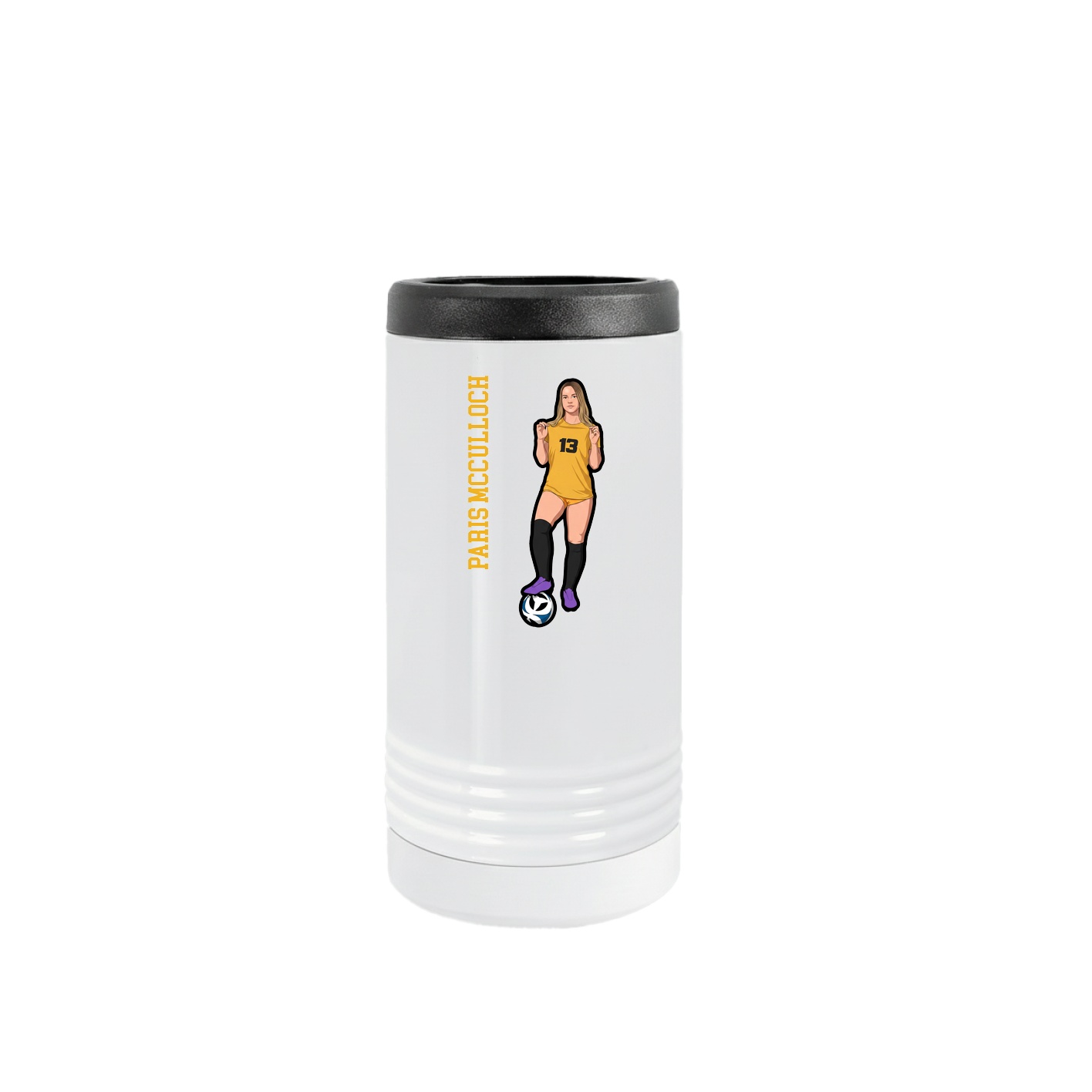 Slim Beverage Holder — Name Vertical in White
