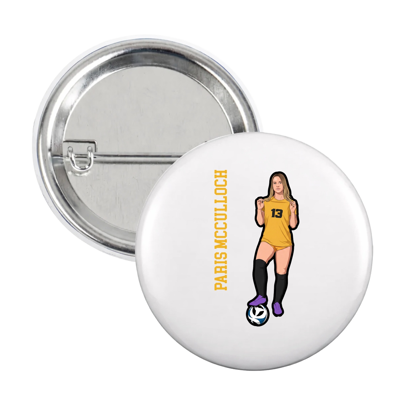 Game Day Button — Name Vertical in White