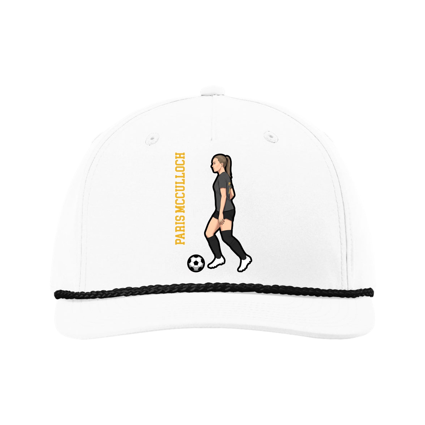 Five-Panel Classic Rope Cap — Name Vertical in White