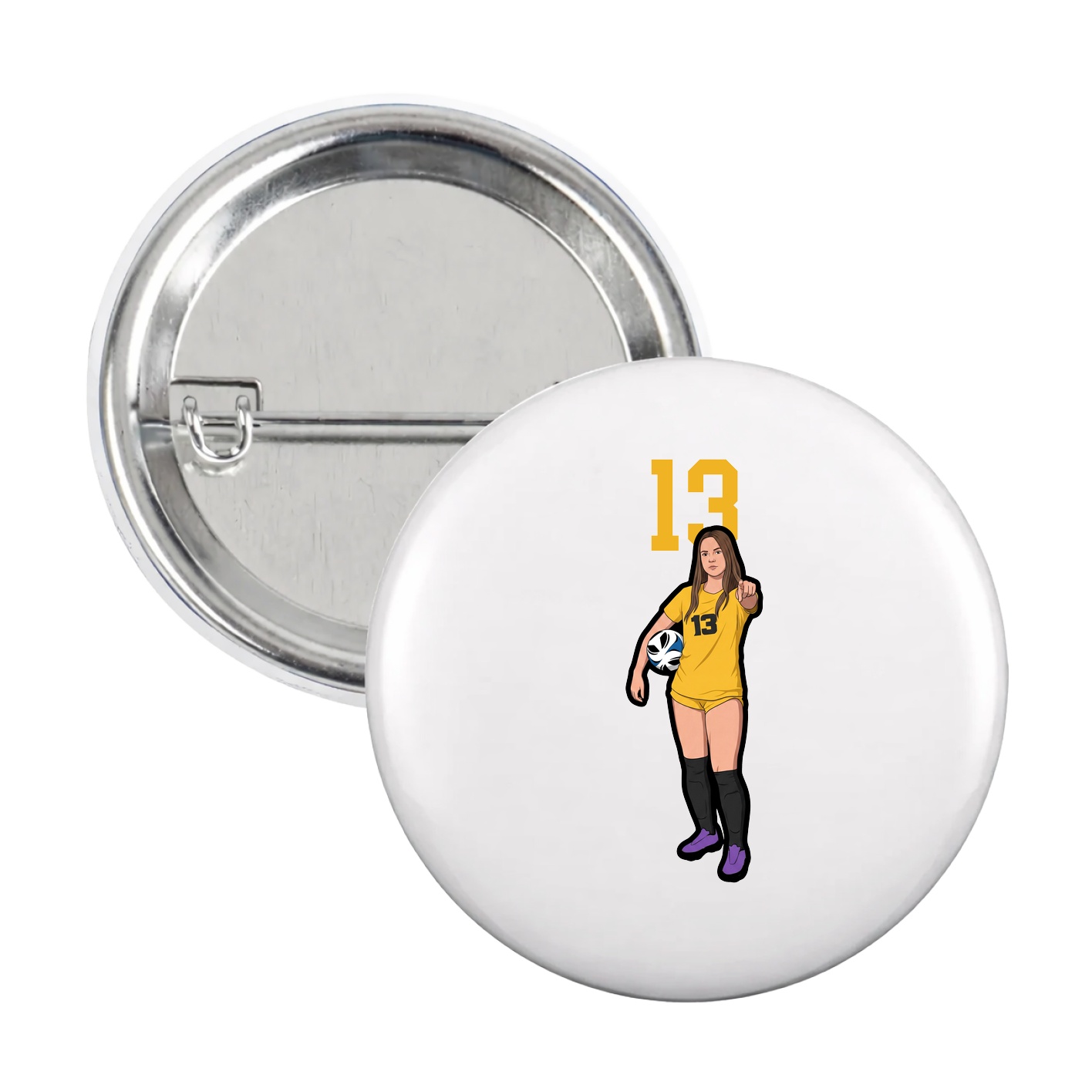 Game Day Button — Number Top in White